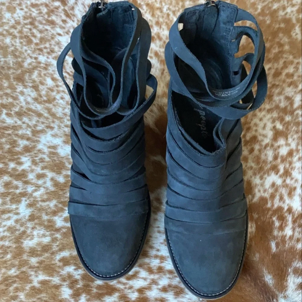 Free People Hybrid Black Leather Strappy Ankle - Picture 4 of 11